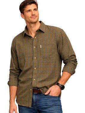 Woolrich Men’s Olive Plaid Cotton Button-Up Shirt - Size XL
